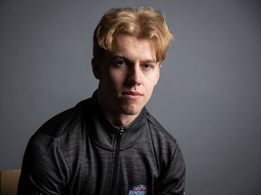Jonathan Lekkerimaki poses for a portrait during the 2022 NHL Scouting Combine at the KeyBank Center on June 2, 2022 in Buffalo, New York.