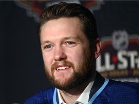 Canucks goalie Thatcher Demko speaks during the Media Day as part of the 2022 NHL All-Star Weekend on Feb. 4, 2022 in Las Vegas, Nevada.