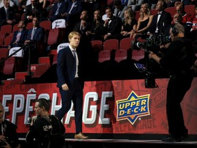 Jonathan Lekkerimaki is drafted by the Vancouver Canucks during Round One of the 2022 Upper Deck NHL Draft at Bell Centre on July 07, 2022 in Montreal, Quebec, Canada.