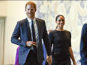 Prince Harry and Meghan Markle arrive at United Nations headquarters, Monday, July 18, 2022.