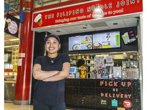 Louwella Malda, a co-owner of The Filipino Noodle Joint at Chinatown Plaza, which has a high vacancy rate. She is trying to bring in customers with a fun and lively Instagram presence.