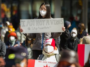 An anti-Asian hate rally at the Vancouver Art Gallery in Vancouver last year.