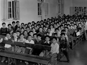 Undated photo of students in the assembly hall of the Alberni Indian Residential School.