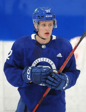 Elias Pettersson in action during the first day of the Vancouver Canucks Development Camp at the University of British Columbia in Vancouver, BC., on July 11, 2022.