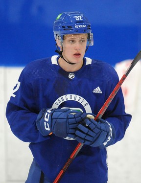 Third-round pick Elias Pettersson drills on the first day of the Vancouver Canucks Development Camp at the University of British Columbia on Friday.