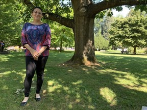 Annie Ohana, the 2022 Vancouver Gay Pride grand Marshall, on the grounds of City Hall.