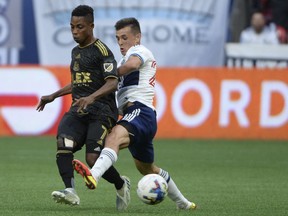 The Whitecaps will be without the services of star defensive midfielder Andres Cubas (right) on Friday against the visiting Houston Dynamo, as he and several teammates are sidelined under Major League Soccer’s health and safety protocols.