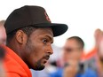 Deshaun Watson of the Cleveland Browns listens to questions during a press conference prior to a joint practice with the Philadelphia Eagles at CrossCountry Mortgage Campus on August 18, 2022 in Berea, Ohio.