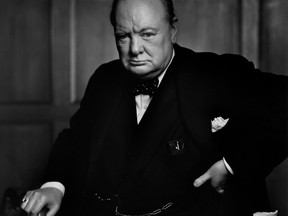“Winston Churchill, 1941, by Yousuf Karsh. The original famed photo of a scowling Churchill was replaced by a copy at the Chateau Laurier Hotel.