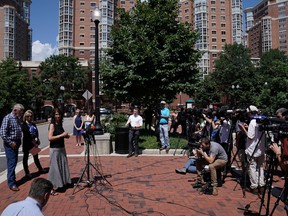Diane Foley, the mother of James Foley, a U.S. journalist slain by Islamic State (IS) militants, speaks to reporters outside of the Federal Courthouse following the sentencing of El Shafee Elsheikh, a former British citizen and IS fighter, in Alexandria, Virginia, U.S., August 19, 2022. REUTERS/Sarah Silbiger
