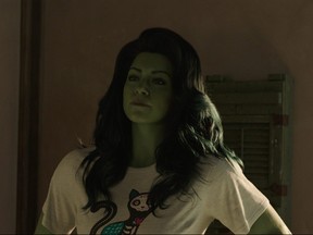Tatiana Maslany as Jennifer "Jen" Walters/She-Hulk in Marvel Studios' She-Hulk: Attorney at Law.