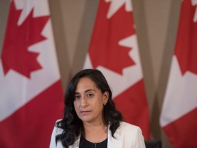 Minister of National Defence Anita Anand speaks during a press conference in Toronto, on Thursday, August 4, 2022.