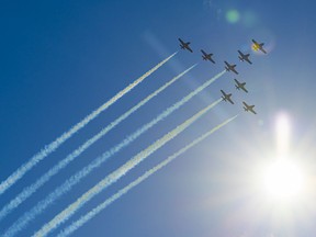 The CF Snowbirds perform before Canada's Celebration of Light performance in Vancouver on July 27.