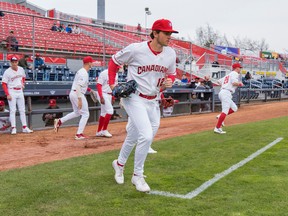 Canadians infielder PK Morris, taking to the field at Nat Bailey Stadium with his teammates earlier this season, is hitting .333 in his past 10 games with four home runs and 11 runs batted in.