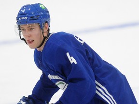 Jonathan Lekkerimaki in action during the first day of the Vancouver Canucks Development Camp at the University of British Columbia in Vancouver, BC., on July 11, 2022.