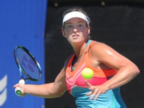 Former world-ranked No.9 women's tennis star Coco Vandeweghe of the U.S. lines up a shot at the Odlum Brown VanOpen tournament in West Vancouver.