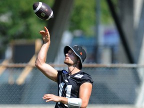 ‘This opportunity means a lot,’ Lions quarterback Michael O’Connor, shown at practice this week, says of stepping up in place of the sidelined Nathan Rourke. ‘It’s unfortunate that this is how it’s happened — I feel terrible for Nate —  but at the same time, I’ve got to be ready to keep this thing going.’