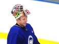 Collin Delia, pictured Monday at Canucks players’ informal skate in Burnaby, says he ‘wants to be coached.’