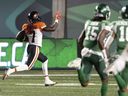 BC Lions wide receiver Lucky Whitehead (7) runs a long way for a touchdown against the Saskatchewan Roughriders on Friday August 19, 2022 in Regina.
