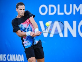 Vasek Pospisil's run at Odlum Brown VanOpen came to an end in Saturday's semifinals at Hollyburn Country Club.
