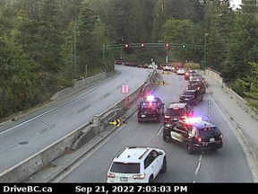 Traffic camera footage of the Lions Gate Bridge on Wednesday evening.