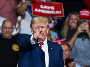 TOPSHOT - Former US President Donald Trump speaks during a campaign rally in support of Doug Mastriano for Governor of Pennsylvania and Mehmet Oz for US Senate at Mohegan Sun Arena in Wilkes-Barre, Pennsylvania on September 3, 2022.