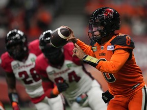 B.C. Lions quarterback Vernon Adams Jr. (8) runs the ball during the first half of CFL football game against the Ottawa Redblacks in Vancouver, on Friday, September 30, 2022.