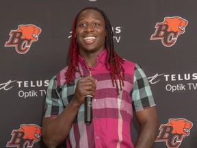 Lions receiver Lucky Whitehead, pictured earlier this season, called out Calgary Stampeders linebacker Cameron Judge on Twitter late Saturday in the aftermath of that day’s post-game incident.