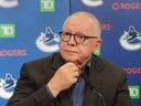 Canuck's President of Hockey Operations Jim Rutherford during a press conference May 3, 2022 at Rogers Arena.