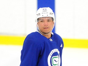 Brady Keeper takes part in Canucks players’ informal skates at Burnaby’s Scotia Barn this week. ‘I just want to prove myself and to the team that I can play,’ he says of getting a healthy shot at making the NHL club out of training camp.