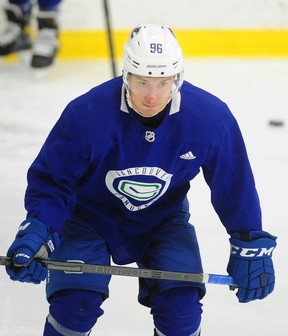 Vancouver Canucks’ Andrey Kuzmenko in action during a pre-season skate in Burnaby on Aug. 29, 2022.