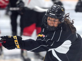 Chloe Primerano, a 15-year-old from North Vancouver, takes part in Vancouver Giants' training camp in Ladner on Sept. 1.