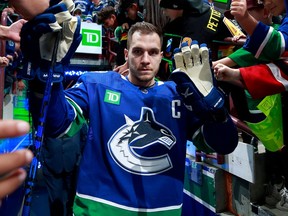 Bo Horvat of the Vancouver Canucks walks onto the ice for warmup before their NHL game against the Buffalo Sabres at Rogers Arena on Saturday.