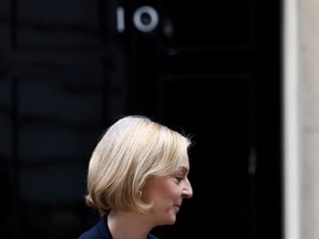 British Prime Minister Liz Truss announces her resignation, outside Number 10 Downing Street, London on October 20, 2022.
