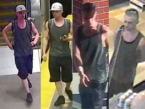Composite image: Vancouver police released surveillance photos of a man who allegedly assaulted a taxi driver on Aug. 14, 2022, after a man was picked up near the Commercial-Broadway SkyTrain station.