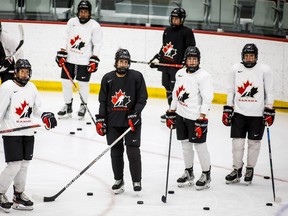 Members of Hockey Canada's national women's program attend selection camp in Calgary in August.