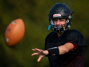 Ravens quarterback Owen Sieben practises at Terry Fox Secondary in Port Coquitlam on Sept. 13.