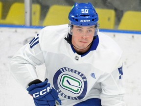 Aidan McDonough in action during the Vancouver Canucks development camp at the University of British Columbia in Vancouver, BC., on July 13, 2022.
