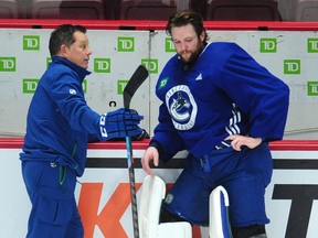 Canucks goalie coach Ian Clark and Thatcher Demko have their work cut out to get starter back on track.