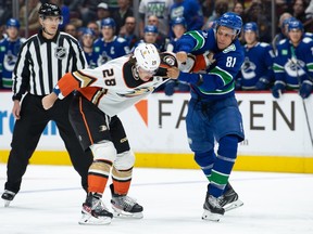 Dakota Joshua (right) brought a necessary physical element to the Canucks' fourth line.