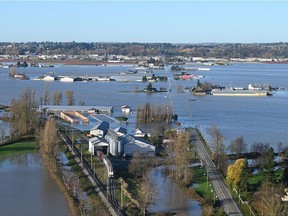 A Nov. 16, 2021, aerial photo shows flooding on the Sumas Prairie in Abbotsford.