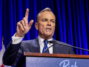 Los Angeles mayoral candidate Rick Caruso speaks to supporters during an election night party on Nov. 8, 2022 in Los Angeles, Calif.