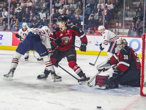 Giants defenceman Tom Cadieux, helping his goalie by fending off a Kamloops Blazers forward during their WHL playoff series last spring, was slapped with a two-game suspension for a boarding major.