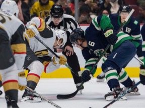 Vegas Golden Knights forward Brett Howden, 21, will face Vancouver Canucks forward Brock Voser, 6, in the first period at Rogers Arena.
