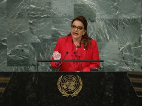 Honduras' President Xiomara Castro addresses the 77th session of the United Nations General Assembly at U.N. headquarters in New York, Sept. 20, 2022. Honduras became the second country in Central America to declare a state of emergency to fight gang crimes like extortion.