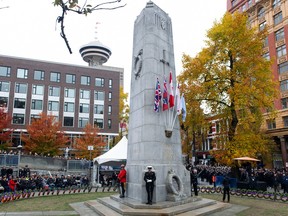 Annual Remembrance Day ceremony at Victory Square in Vancouver, BC Friday, November 11, 2022. This year was the 98th service held at Victory Square and was attended by hundreds of veterans, their families and the public to pay respects to those who have worn the uniform in service of their country.