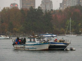 Derelict boats in False Creek earlier this month.