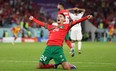 Badr Benoun of Morocco celebrates after the team's victory during the FIFA World Cup Qatar 2022 quarterfinal.