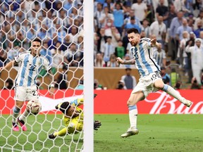Lionel Messi of Argentina scores his team's third goal past goalkeeper Hugo Lloris of France during their FIFA World Cup championship final match in Lusail City, Qatar, on Dec. 18, 2022. Argentina won the championship in a penalty shootout after tying 3-3 in extra time.