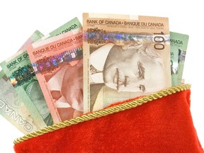 Christmas Stocking and canadian dollars